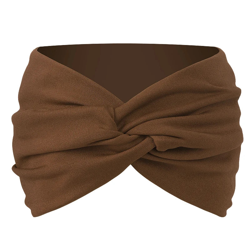 Women Solid Color Super Wide Headband Twisted Criss Cross Elastic Hairband Yoga Running Sports Non Slip Sweat Hair Accessories - GilloServ