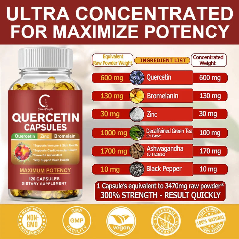 Quercetin Capsules Supplement Quercetin with Bromelain Capsule- Non-GMO - Gluten Free - Supports Overall Health & Well Being - GilloServ