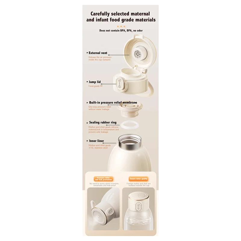 Wireless Boiling Water 35-100℃ Baby Milk Warmer Portable Bottle