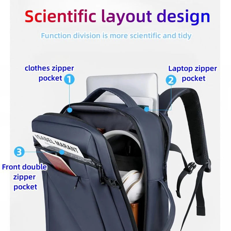 180 Degree Open Laptop Backpack with USB Charging Port Waterproof Business Travel Bag - GilloServ