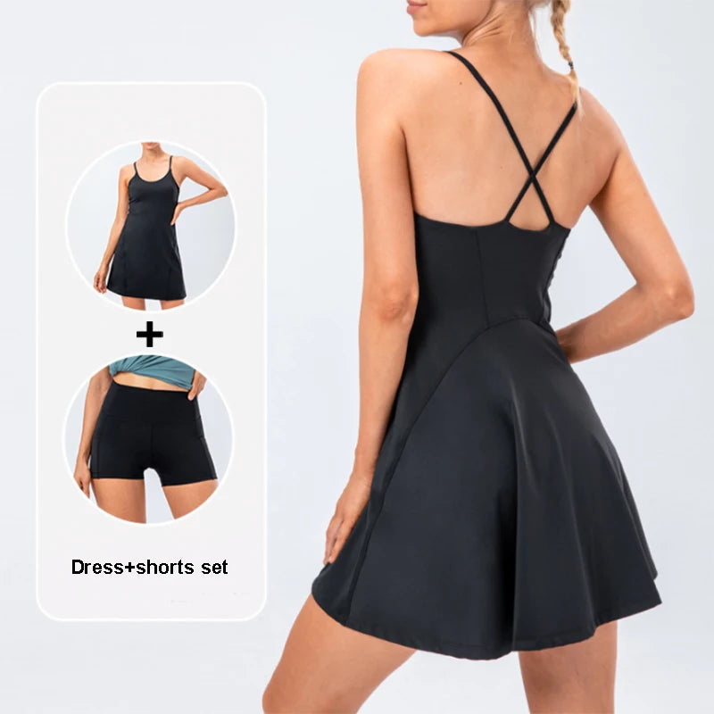 Women Tennis Yoga Skirt High Stretch Soft Nylon Badminton Golf Dress - GilloServ