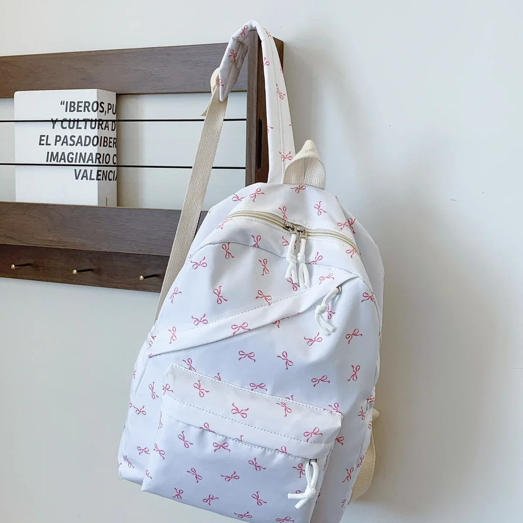Laptop Backpack Fashionable Cute Backpack Bow Print Bookbag with Laptop Protection Adjustable Straps for Back To School Season - GilloServ