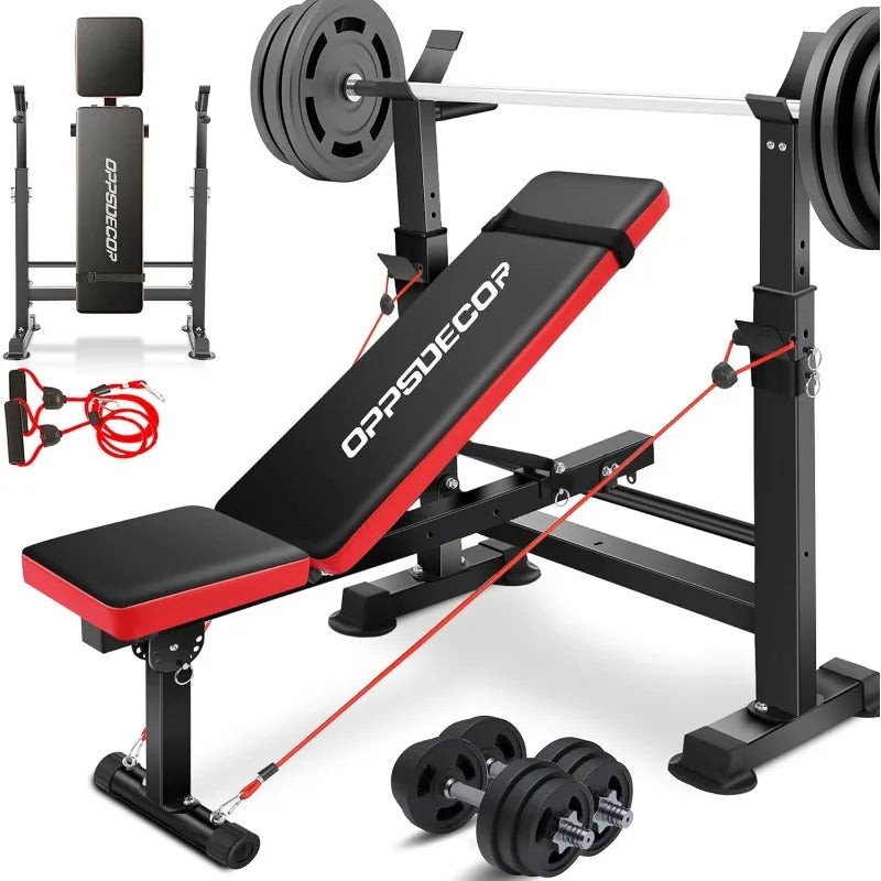 OPPSDECOR 660lbs 6 in 1 Weight Bench Set with Squat Rack Adjustable Workout Bench with Leg Developer Preacher Curl Rack Fitness - GilloServ