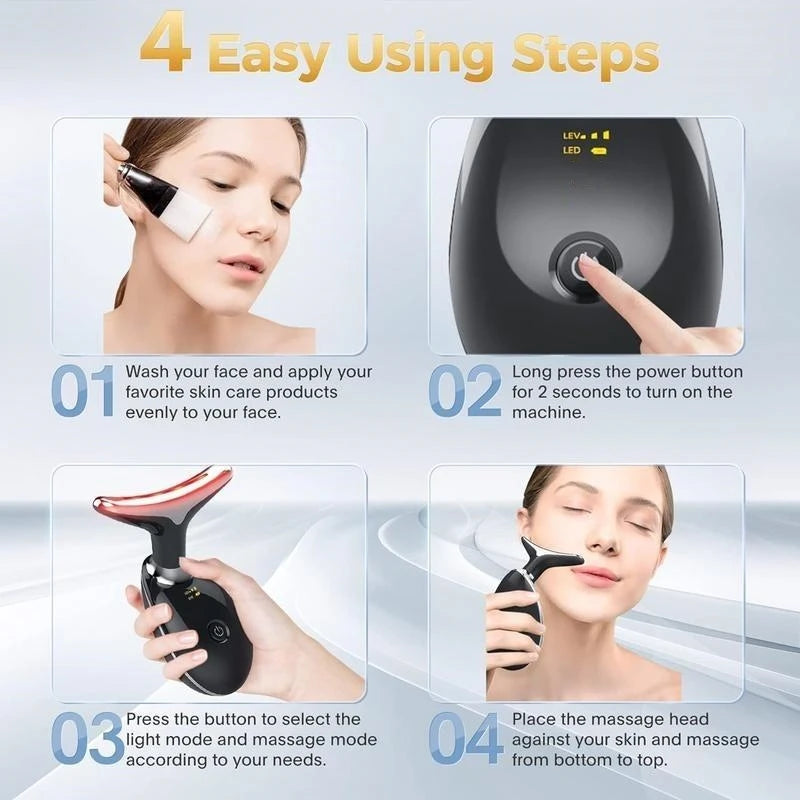 7 LED Color Vibrating Neck/Face Skin Vibrating Massager, 1 piece set portable USB charging - GilloServ