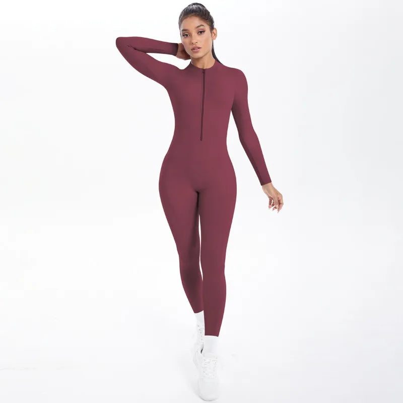 Women's Yoga Bodysuit Half Zip Front Open Back Butt Lift - GilloServ