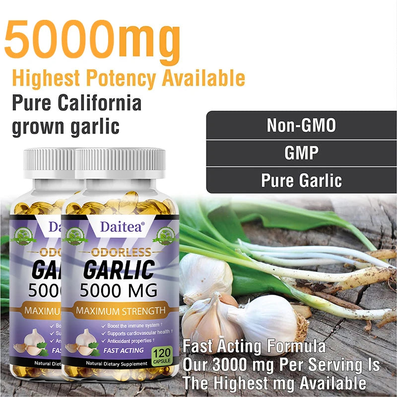 Garlic Extract Capsules 5000mg, Promotes// Immunity, Heart//Skin//Cardiovascular Health, Antioxidant - GilloServ