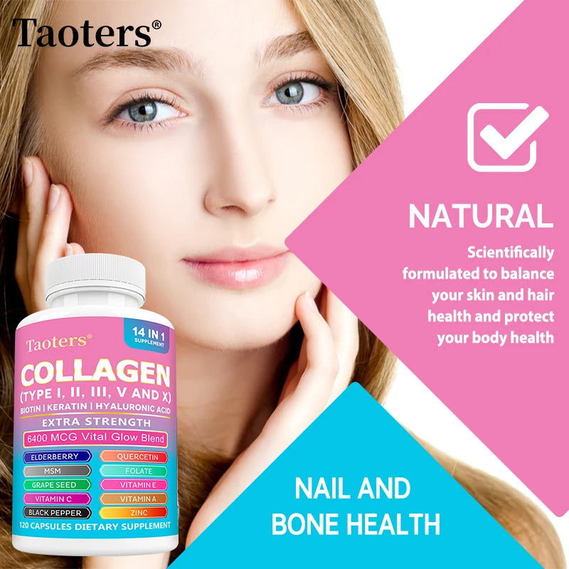 Collagen Types I, II, III, V and X - Biotin, Capillary Vitamin, Hyaluronic Acid - Supports Skin, Hair, Nails and Joints - GilloServ
