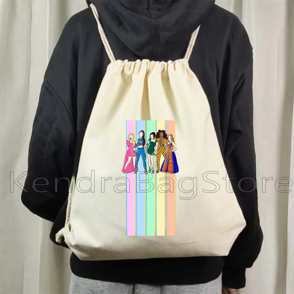 Fashion Spice Girls Print Canvas Drawstring Bags Soccer Backpack Gym - GilloServ