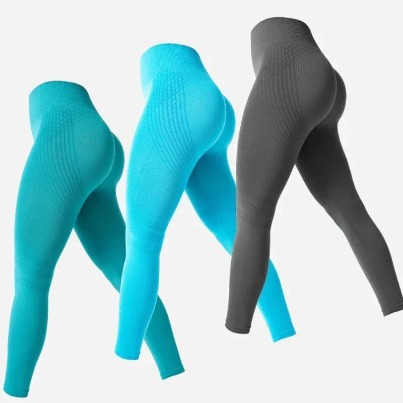 Womens High Waisted Yoga Leggings - Seamless Hip Lift Tummy Control Fitness Pants with Sculpting Lines Activewear - GilloServ