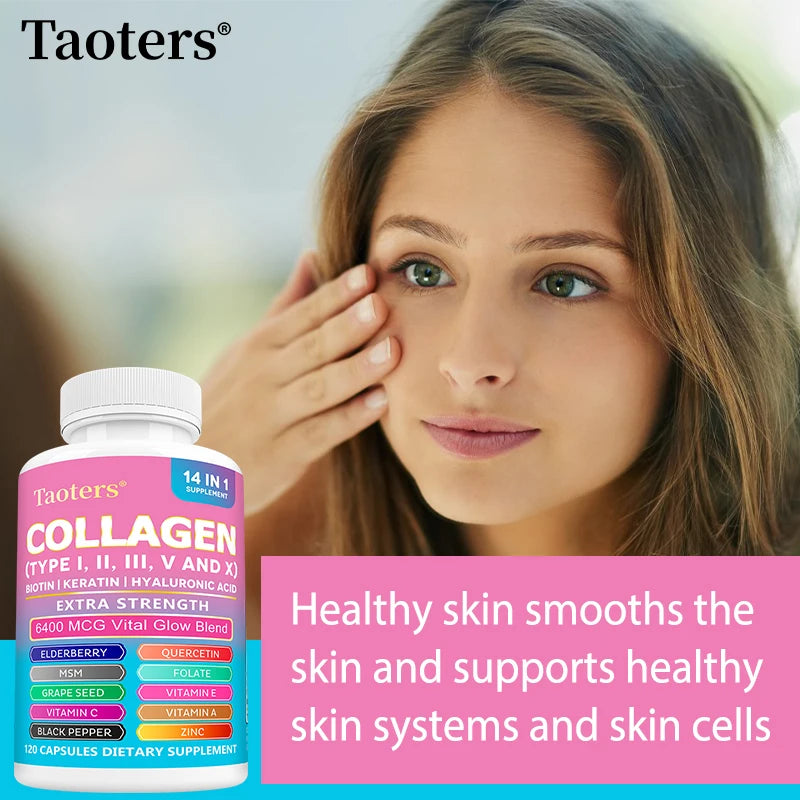Collagen Types I, II, III, V and X - Biotin, Capillary Vitamin, Hyaluronic Acid - Supports Skin, Hair, Nails and Joints - GilloServ