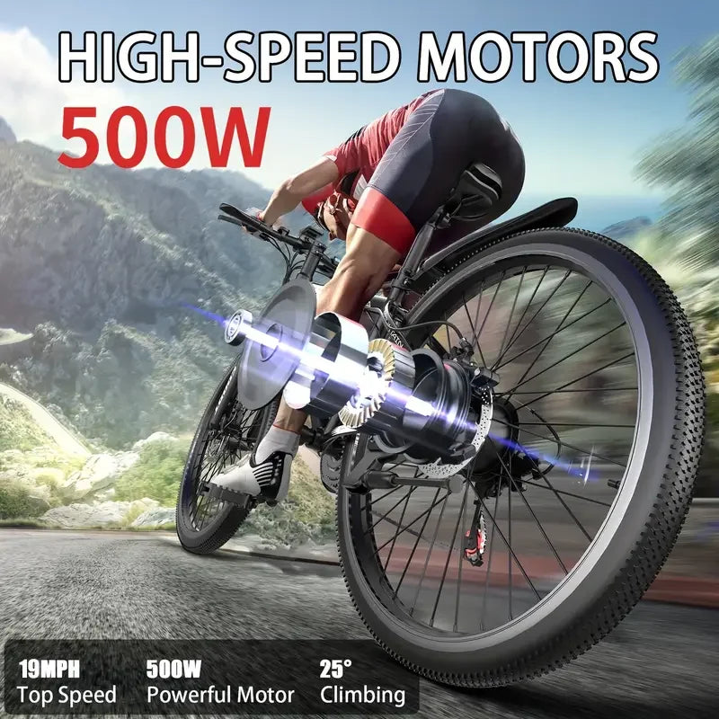 26" Electric Motorcycles Mountain Bike for Adults, 500W Motor 36V 48V Battery Electric Bicycle - GilloServ