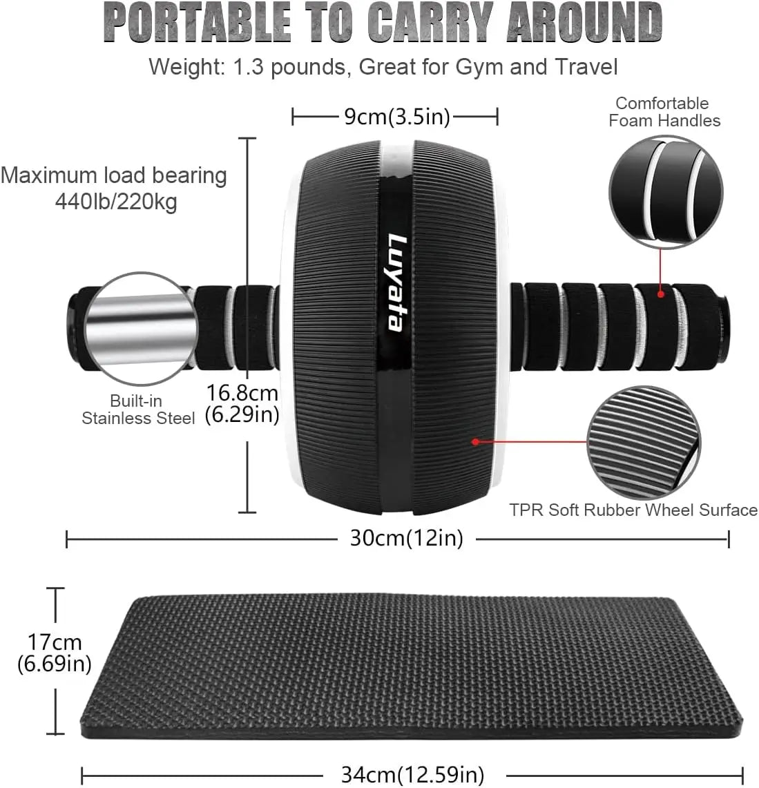 Ab Roller Wheel 10-In-1 Ab Exercise Wheels Kit// With Resistance Bands Knee Mat Jump Rope Push-Up Bar Home Gym Equipment for Men W - GilloServ