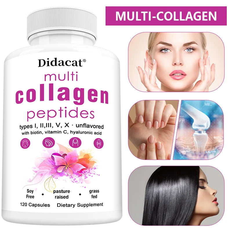 Multi-Collagen Peptides Supplement - Skin, Hair, Nails, Bone and Joint Health, Immunity, Free Radical Balance, - GilloServ