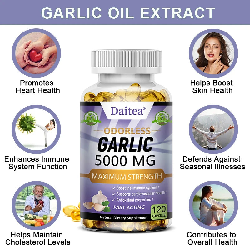 Garlic Extract Capsules 5000mg, Promotes// Immunity, Heart//Skin//Cardiovascular Health, Antioxidant - GilloServ