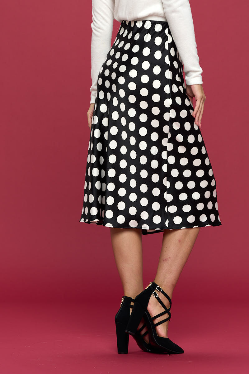 Polka Dot Satin Midi Skirt-2