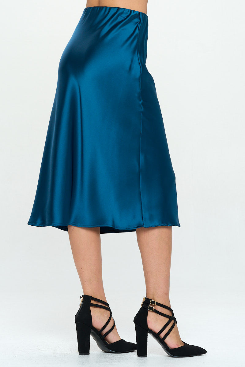 Solid Satin Midi Skirt-2
