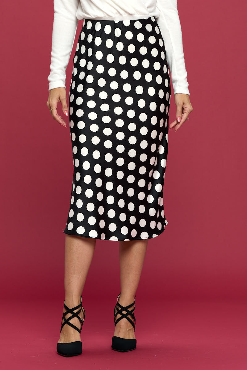 Polka Dot Satin Midi Skirt-0