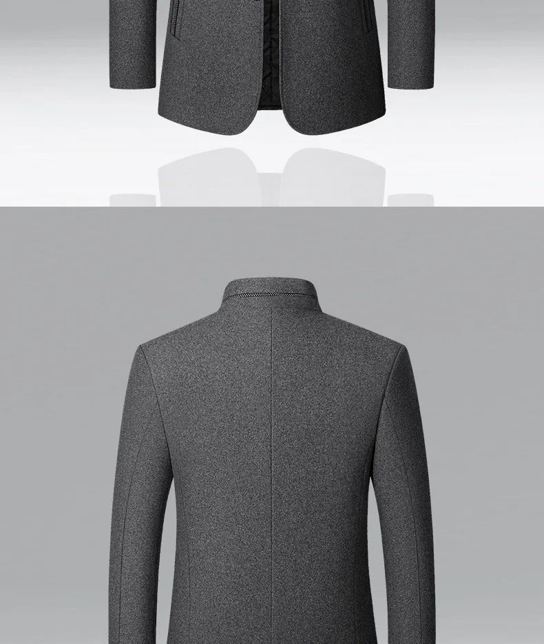 NNEOBA Mens Winter Wool Coat Stand Collar Business Jacket (Gray)-4