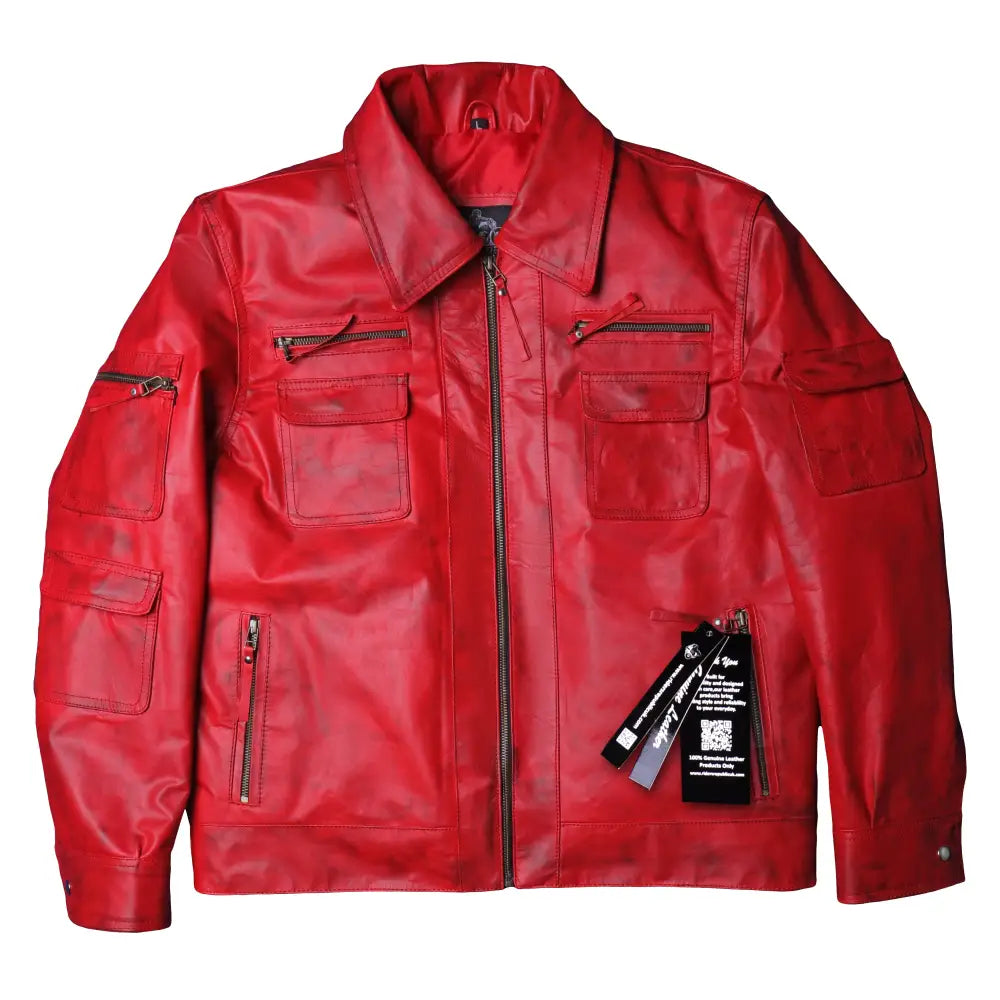 Men's Red Leather Winter Jacket-2