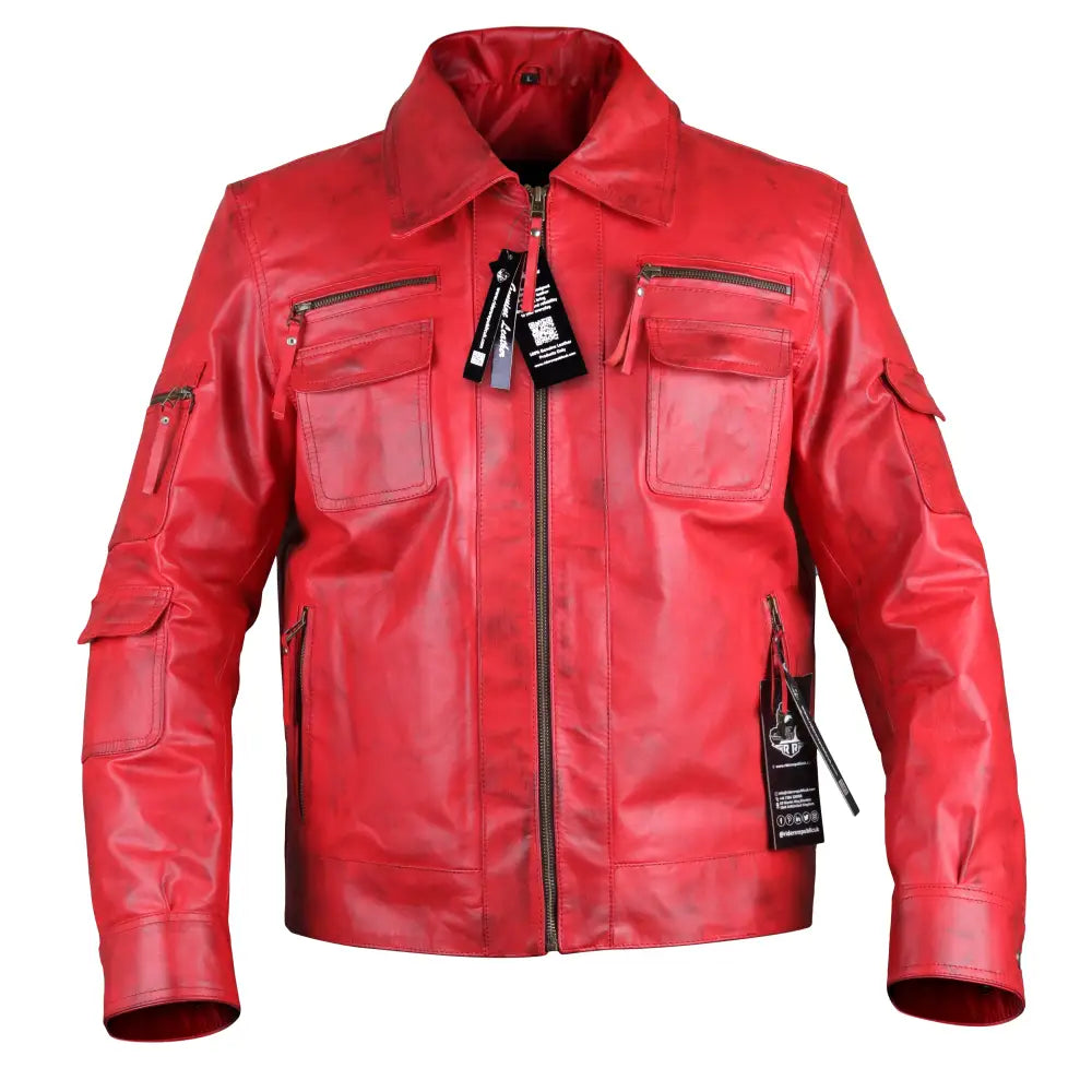 Men's Red Leather Winter Jacket-0