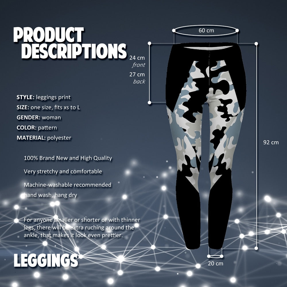 Elegant Women High Waist Legging Camo Black Triangles Printing - GilloServ