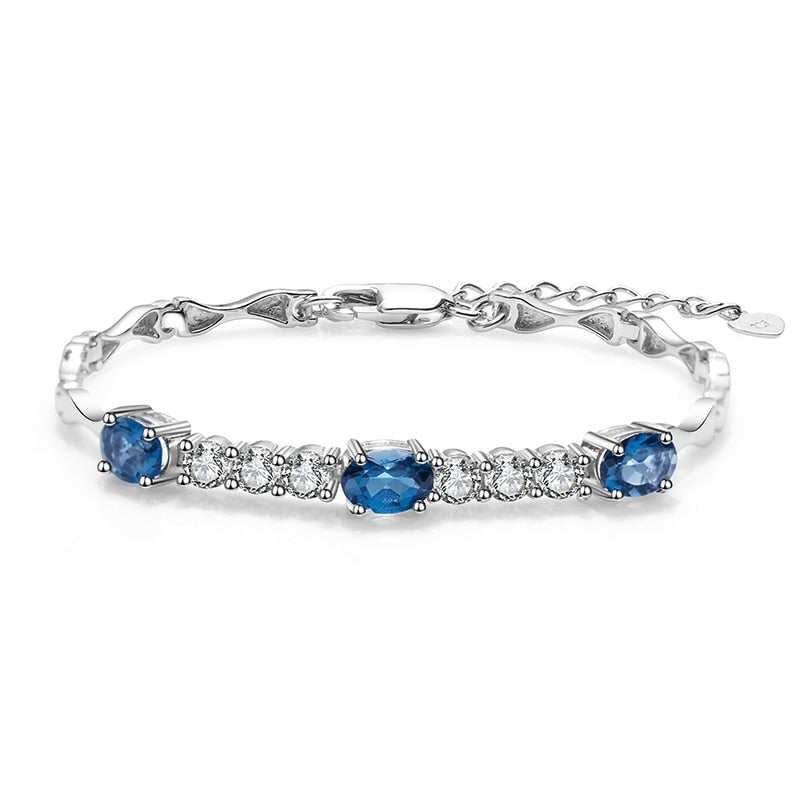 Natural Blue Bracelet 925 Sterling Silver Gemstone