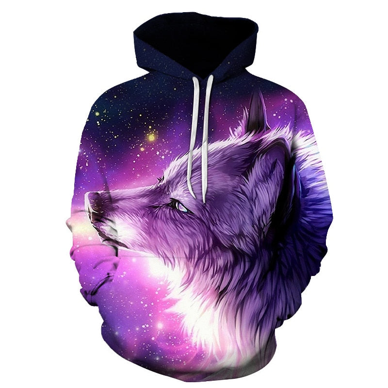 Fashion Galaxy Space 3D Hoodie bright wolf Print Hoodies