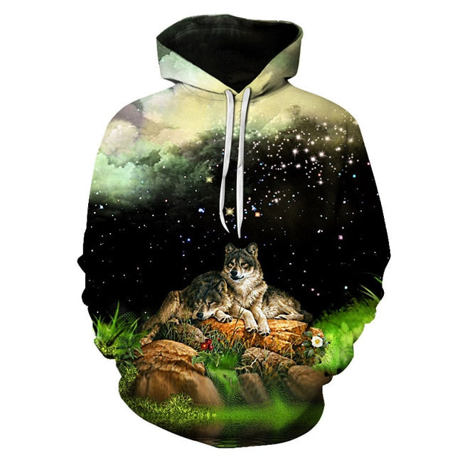 Fashion Galaxy Space 3D Hoodie bright wolf Print Hoodies