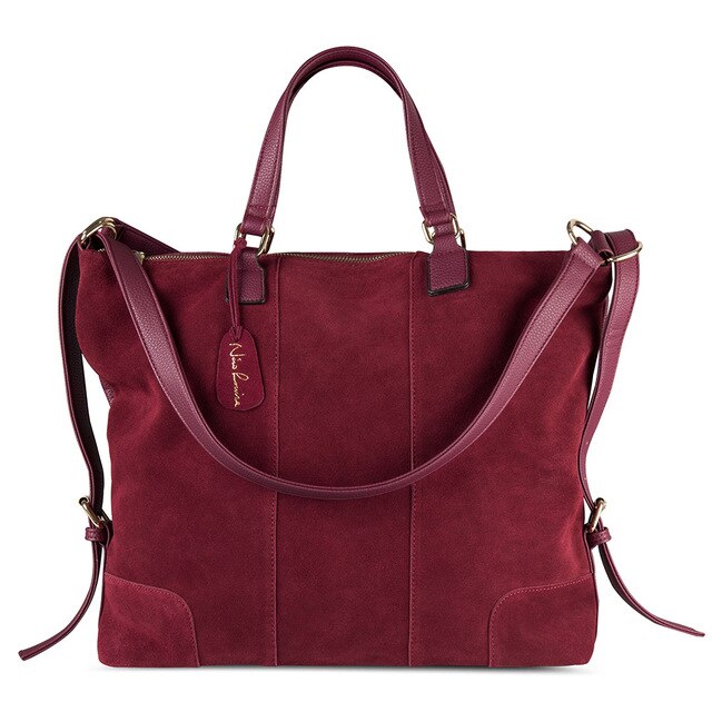 Women Real Split Suede Leather Shoulder Tote Bag
