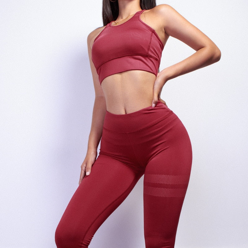 High Waist 2 Piece Fitness Set Women New Seamless Leggings