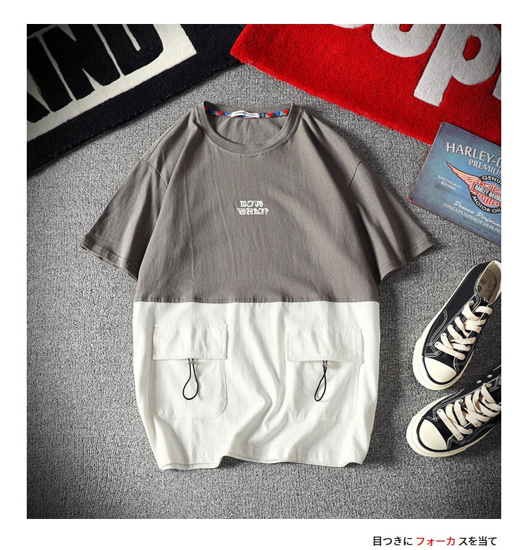 Men's Cotton Fashion T-shirt Mens Summer Patchwork T-Shirt