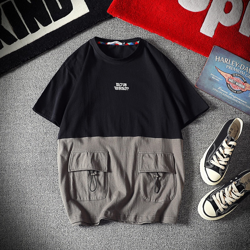 Men's Cotton Fashion T-shirt Mens Summer Patchwork T-Shirt