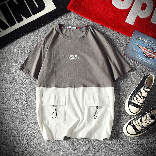 Men's Cotton Fashion T-shirt Mens Summer Patchwork T-Shirt