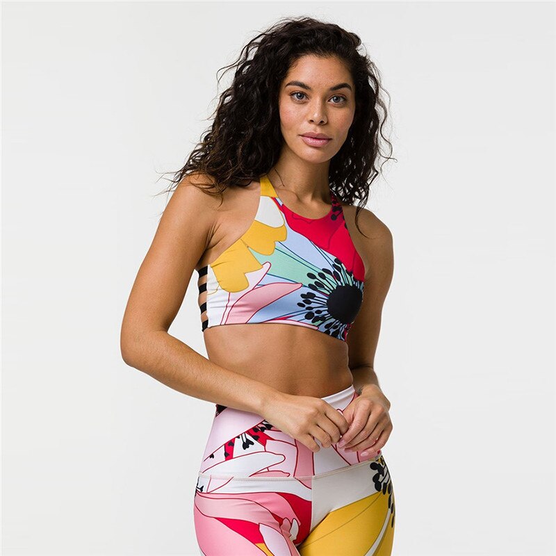Floral Woman Sportwear Yoga Set Seamless Gym Suit Crop Top Bra Elastic High Waist Yoga Pant Leggings Outfit Fitness Clothing - GilloServ