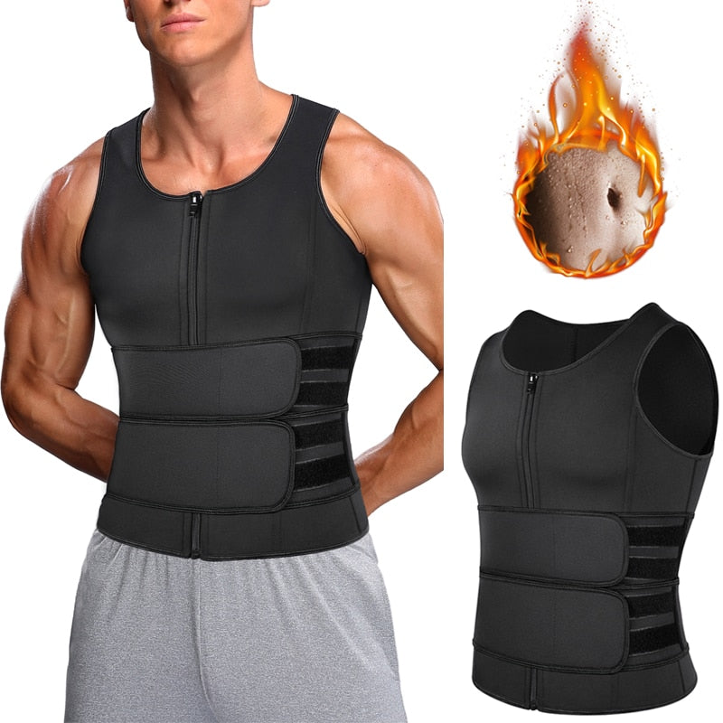 Men Body Shaper Sauna Vest Waist Trainer Double Belt Sweat Shirt