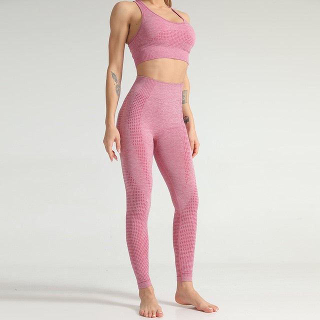 Lycra Seamless 2PCS Women Yoga Set Gym Clothing Fitness Leggings+Cropped Shirts Sport Suit Women Long Sleeve Tracksuit Active - GilloServ