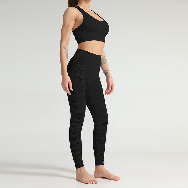 Lycra Seamless 2PCS Women Yoga Set Gym Clothing Fitness Leggings+Cropped Shirts Sport Suit Women Long Sleeve Tracksuit Active - GilloServ