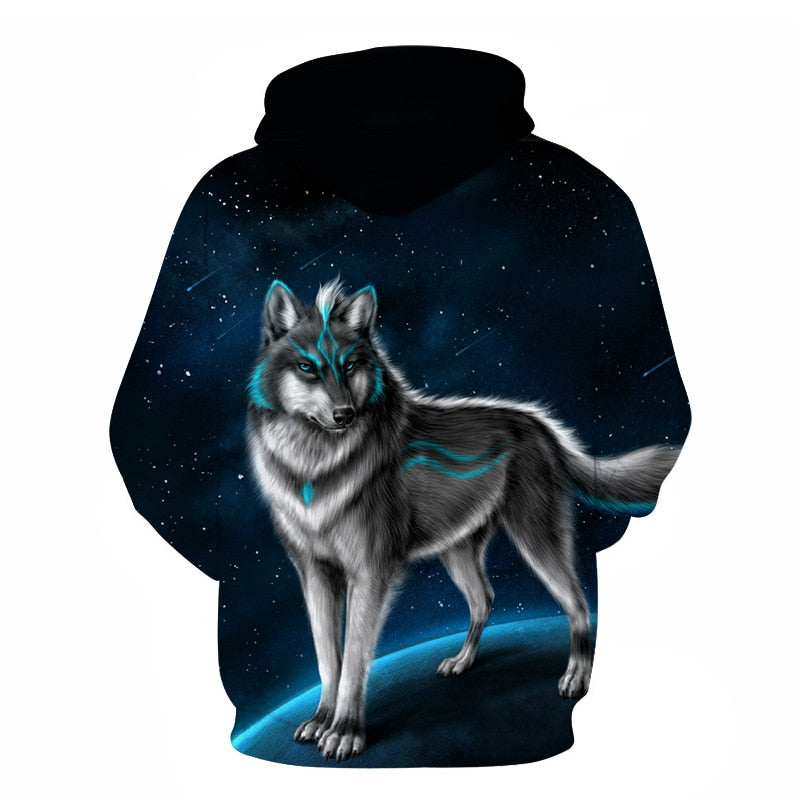Fashion Galaxy Space 3D Hoodie bright wolf Print Hoodies