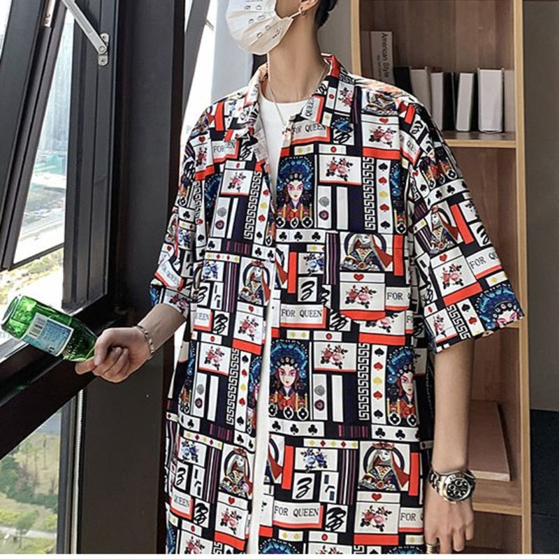 New Graffiti Pattern Mens Shirt Tops Playing Cards Printed