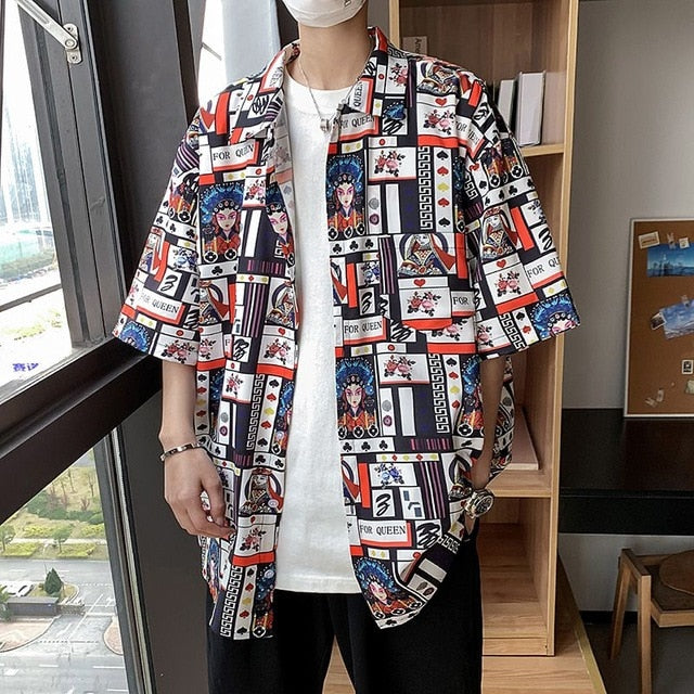 New Graffiti Pattern Mens Shirt Tops Playing Cards Printed