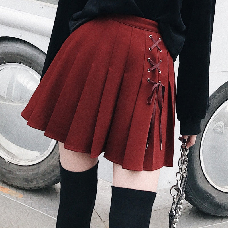 Women Pleated Tennis Skort with Side Lace Up