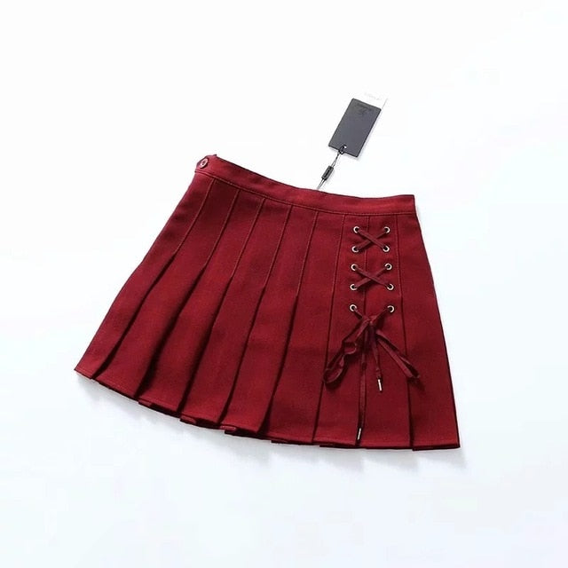 Women Pleated Tennis Skort with Side Lace Up