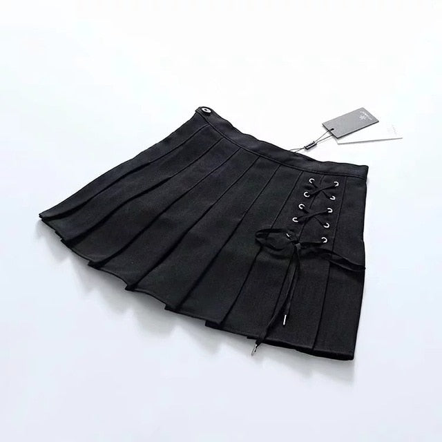 Women Pleated Tennis Skort with Side Lace Up