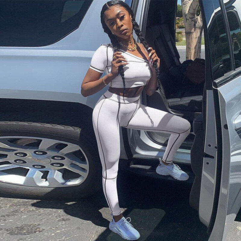 Striped Patchwork Yoga Sports Two Piece Tracksuit - GilloServ