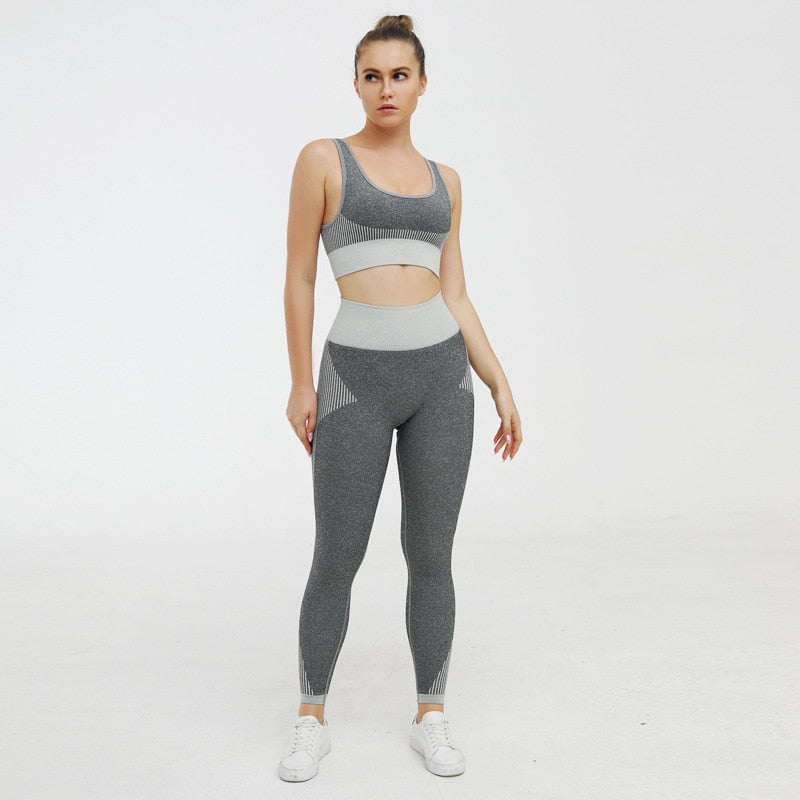 Patchwork Knitted Seamless Yoga Fitness Set - GilloServ