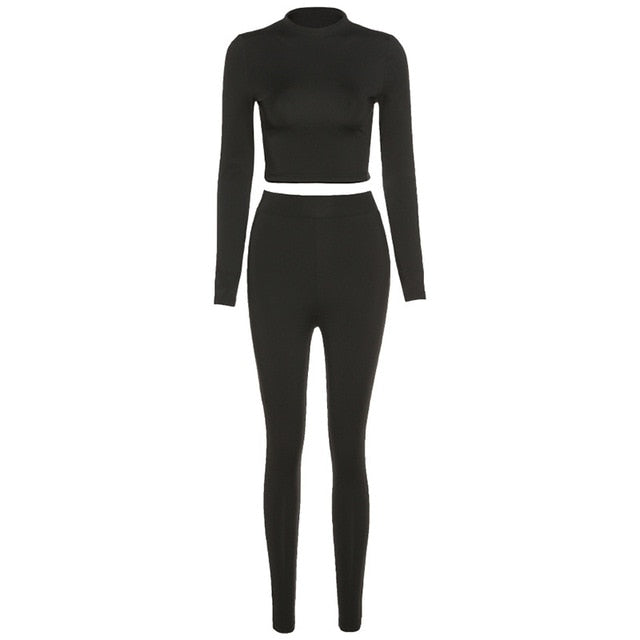 Women Yoga Set Mock Neck Long Sleeve Crop Top Fitness