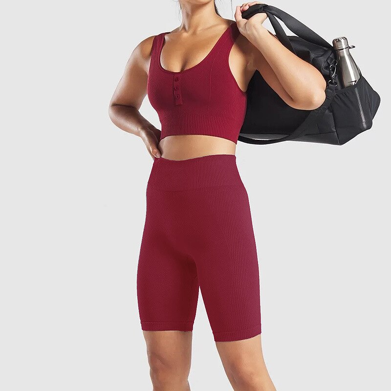 Women Yoga Shorts High Waist Knitted Training Fitness - GilloServ