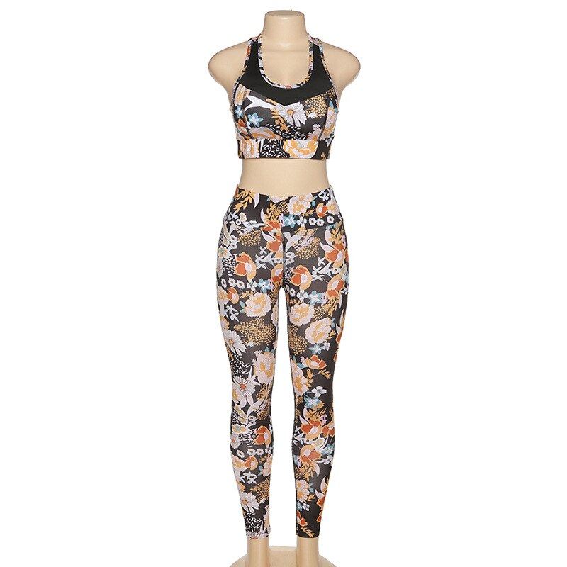 Flower Print Yoga Fitness Clothing Women Vest Leggings Sports - GilloServ