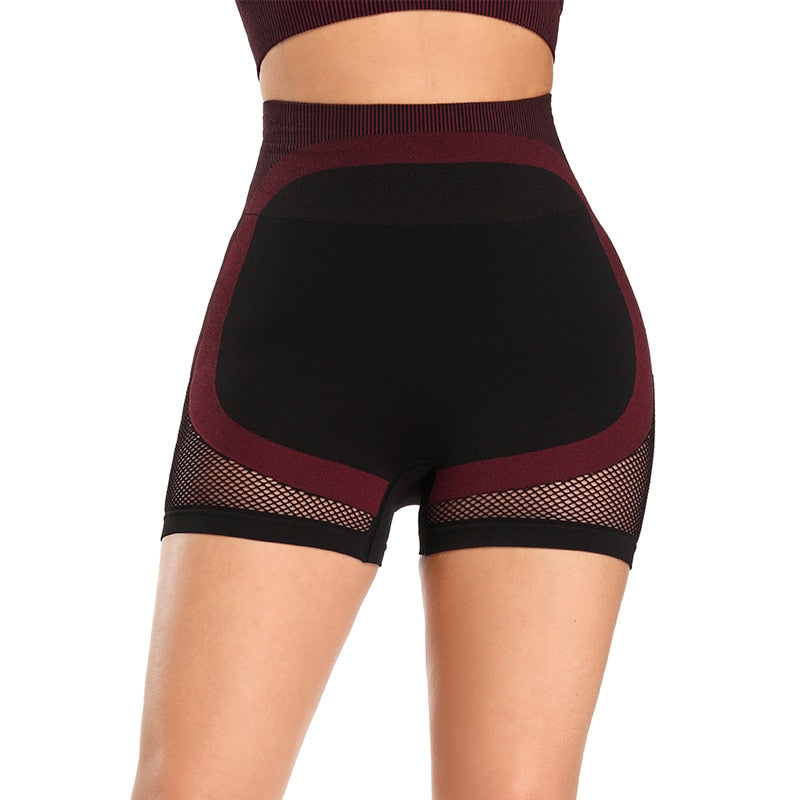 Sheer Mesh Patchwork Seamless Fitness Yoga Shorts Hollow Out - GilloServ