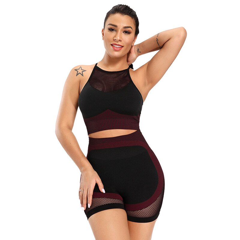 Sheer Mesh Patchwork Seamless Fitness Yoga Shorts Hollow Out - GilloServ